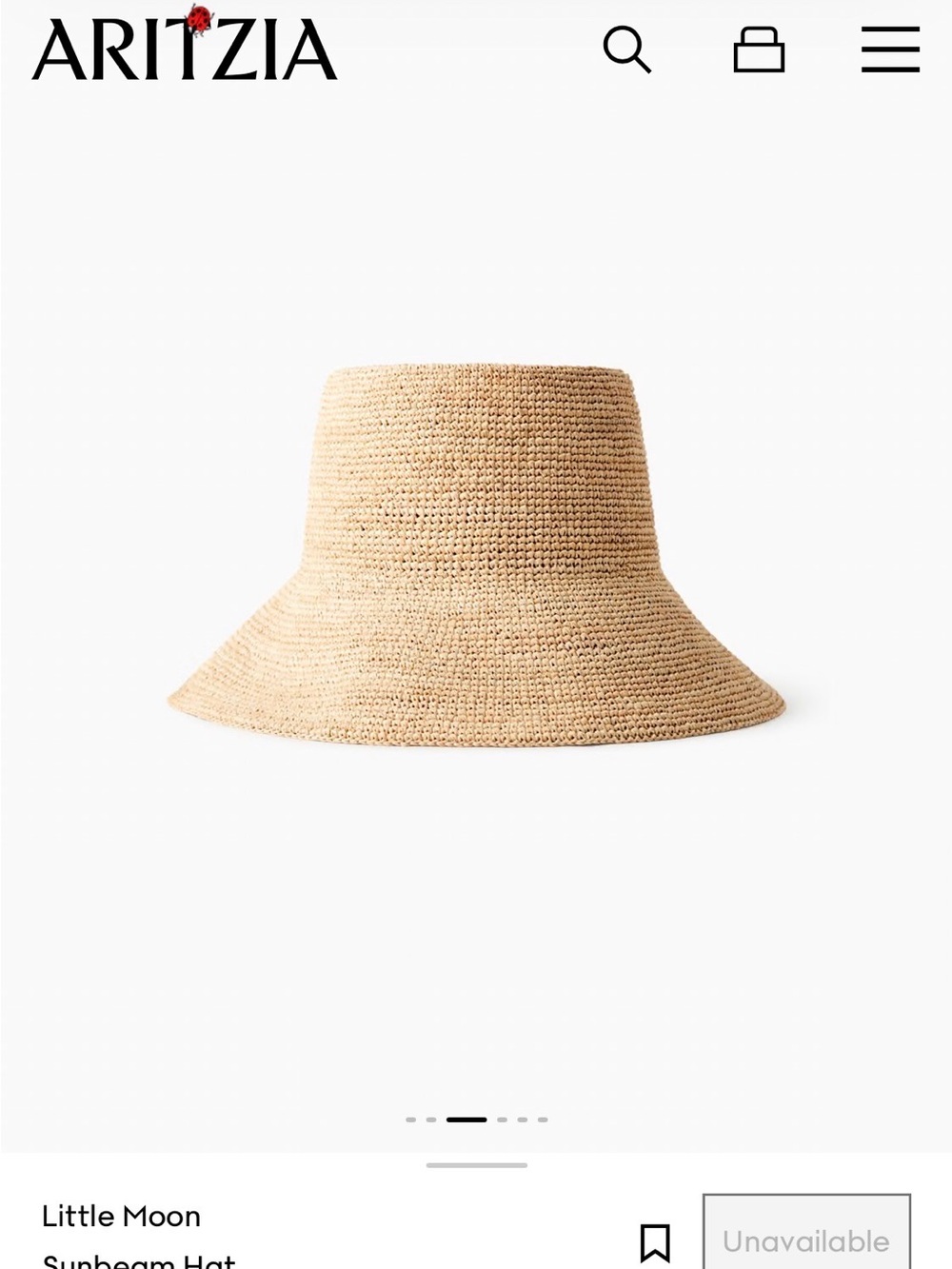 Aritzia Little Moon Straw Bucket Hat - Natural Tan Colour, size SMALL - Picture 2 of 5